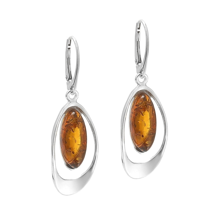 Classic Silver Earrings with Cognac Amber – Sterling Silver & Baltic Amber